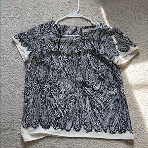 LOFT Black & White Short Sleeve Printed Blouse